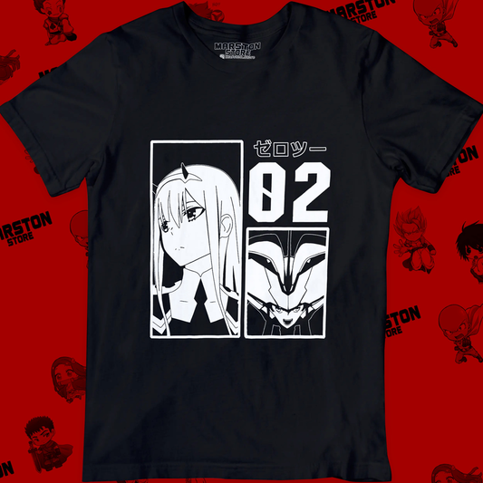 Polera negra de Darling in the Franxx con Zero Two