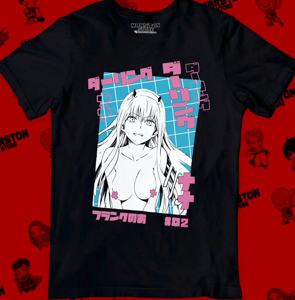 Polera negra de Darling in the Franxx con Zero Two
