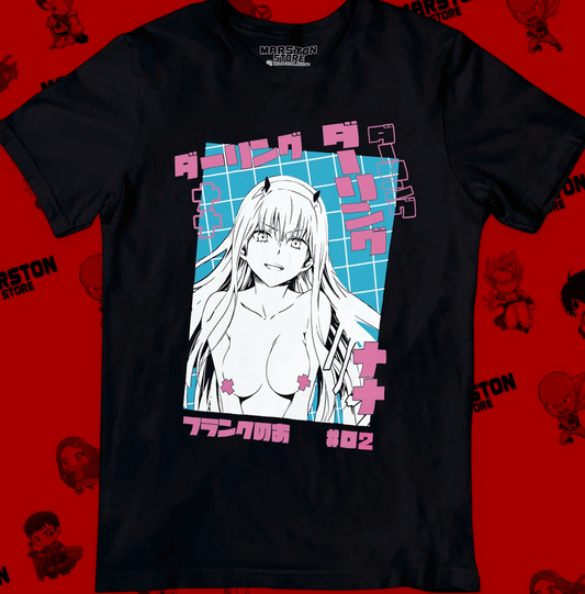 Polera negra de Darling in the Franxx con Zero Two