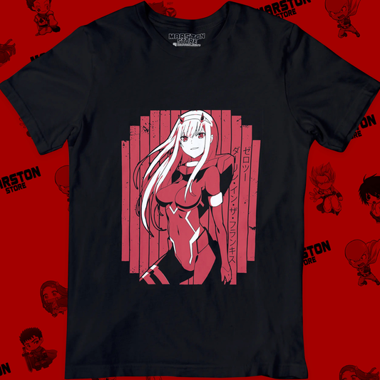 Polera negra de Darling in the FranXX con Zero Two