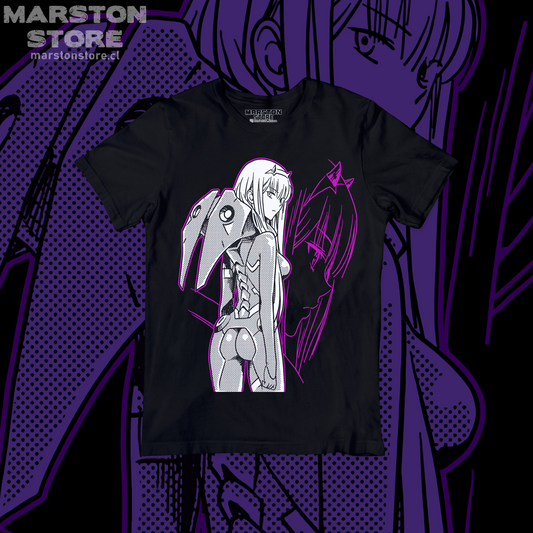 Polera negra de Darling in the Franxx con Zero Two
