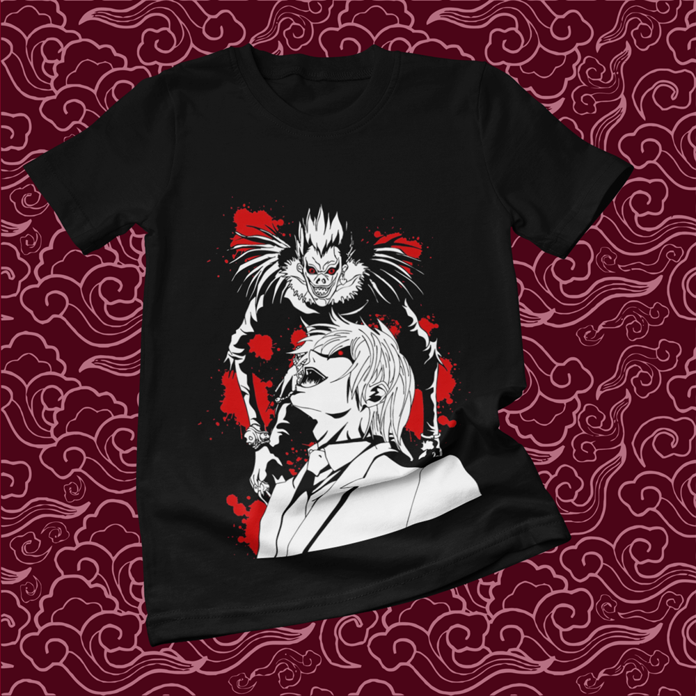 Polera negra de Death Note con Ryuk y Light Yagami