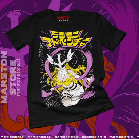 Polera negra de Digimon con Angewomon