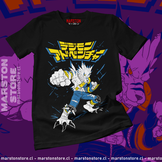 Polera negra de Digimon con WereGarurumon