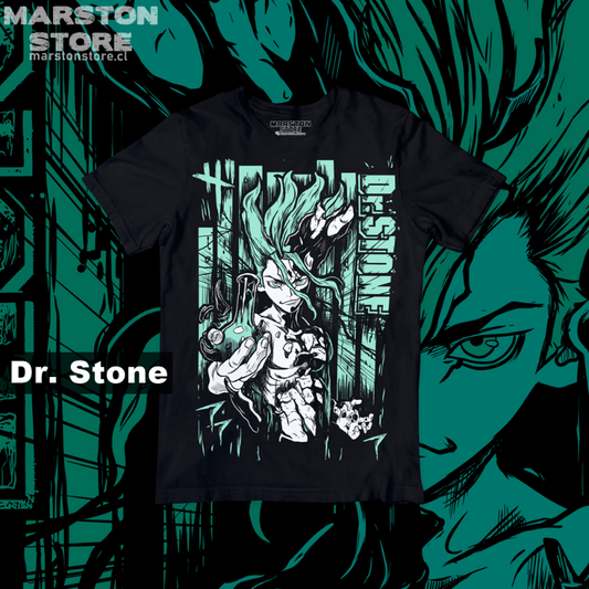 Polera negra de Dr. Stone con Senku Ishigami