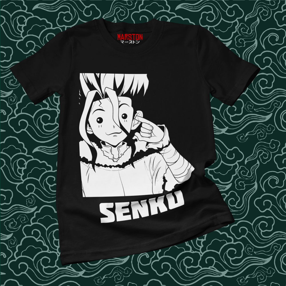 Polera negra de Dr. Stone con Senku Ishigami