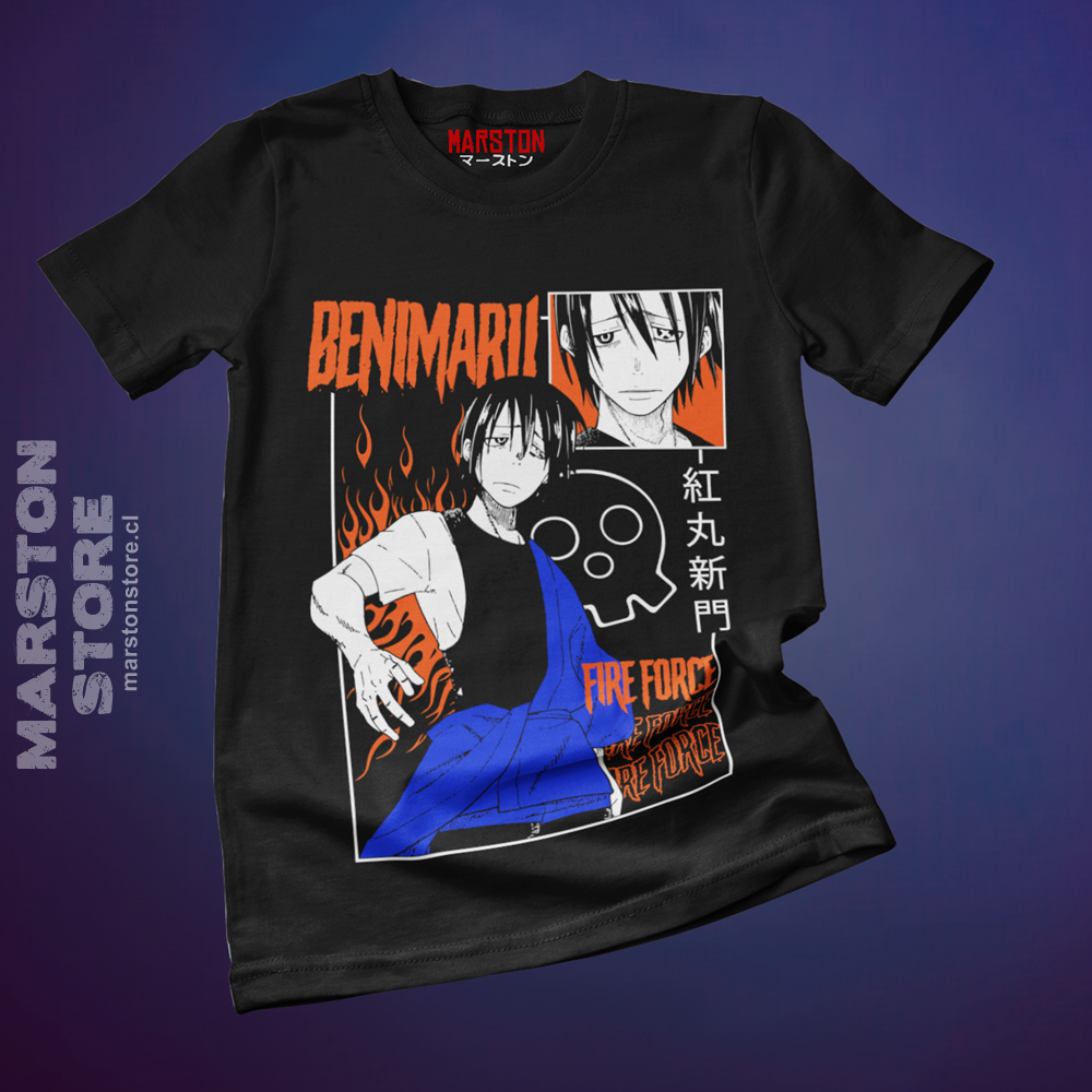 Polera negra de Fire Force con Benimaru Shinmon