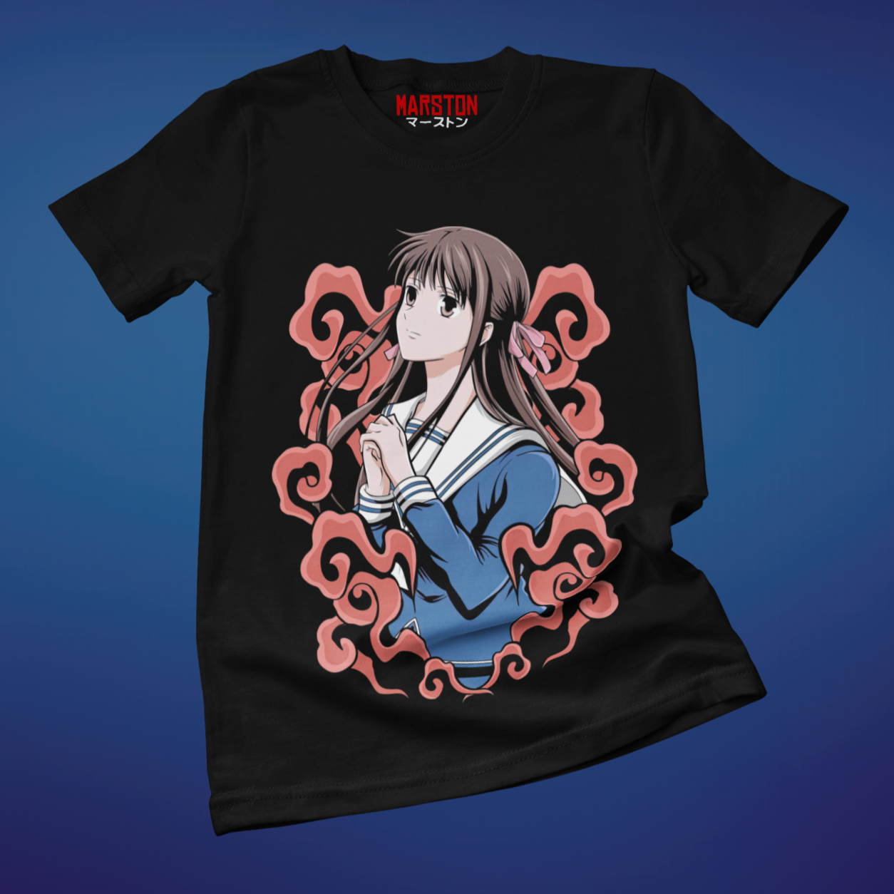 Polera negra de Fruits Basket con Tohru Honda