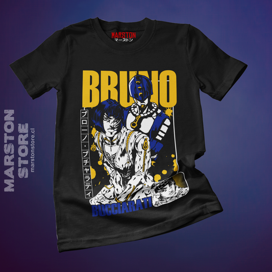 Polera negra de JoJo's Bizarre Adventure con Bruno Bucciarati