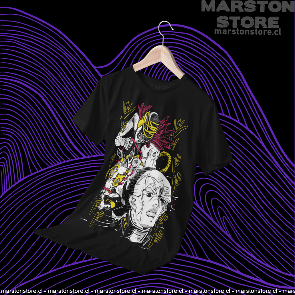 Polera negra de JoJo's Bizarre Adventure con Enrico Pucci y Made in Heaven