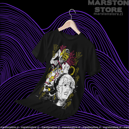 Polera negra de JoJo's Bizarre Adventure con Enrico Pucci y Made in Heaven
