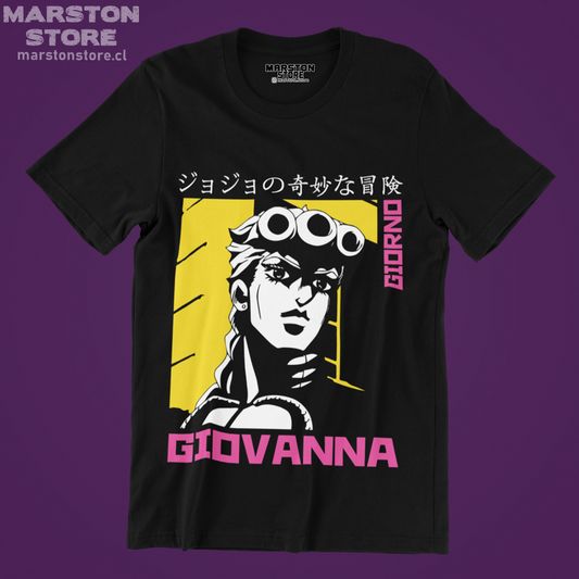 Polera negra de JoJo's Bizarre Adventure con Giorno Giovanna