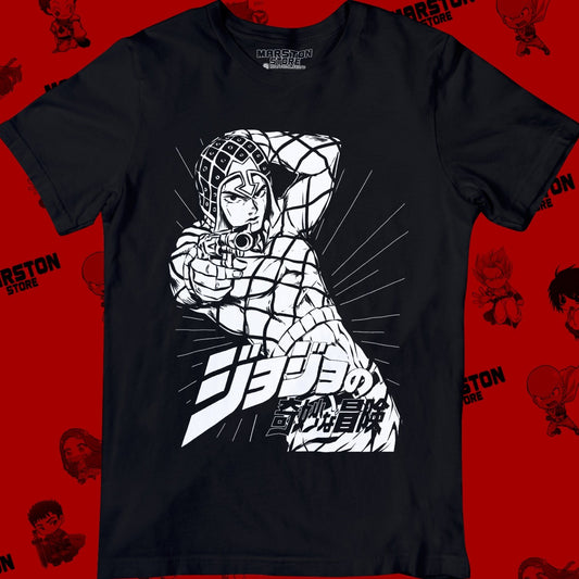 Polera negra de JoJo's Bizarre Adventure con Guido Mista