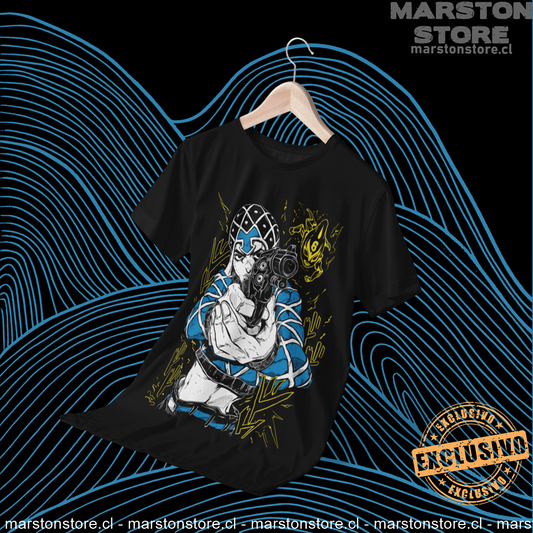 Polera negra de JoJo's Bizarre Adventure con Guido Mista