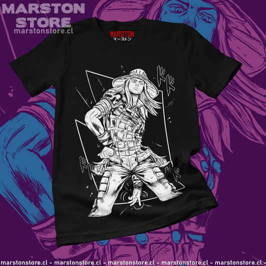 Polera negra de JoJo's Bizarre Adventure con Gyro Zeppeli