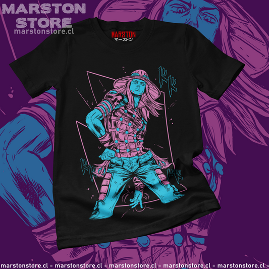 Polera negra de JoJo's Bizarre Adventure con Gyro Zeppeli