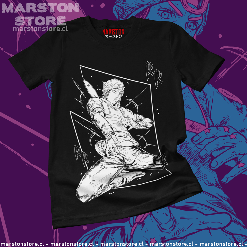 Polera negra de JoJo's Bizarre Adventure con Johnny Joestar