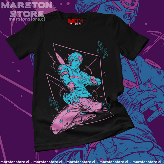 Polera negra de JoJo's Bizarre Adventure con Johnny Joestar
