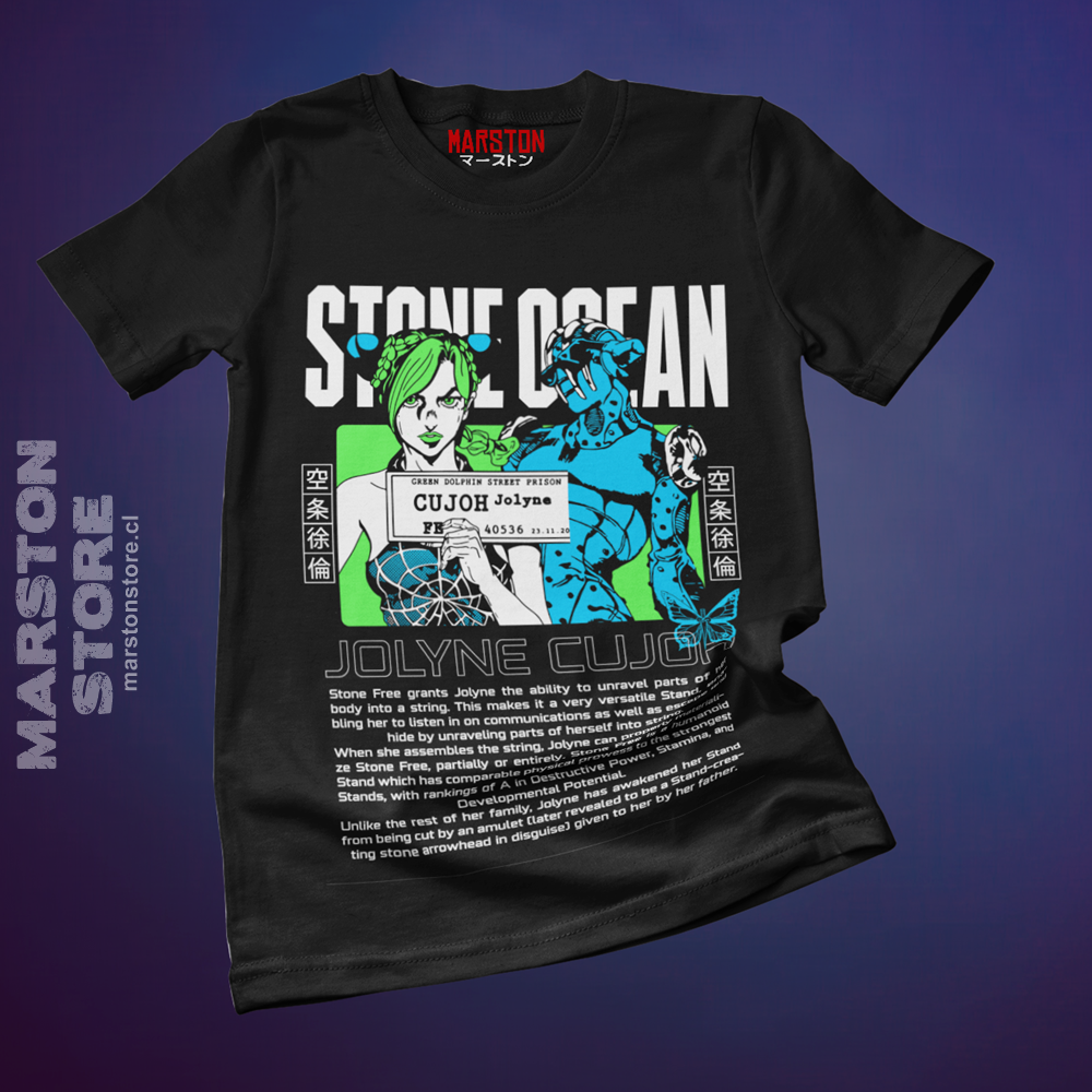 Polera negra de JoJo's Bizarre Adventure con Jolyne Cujoh