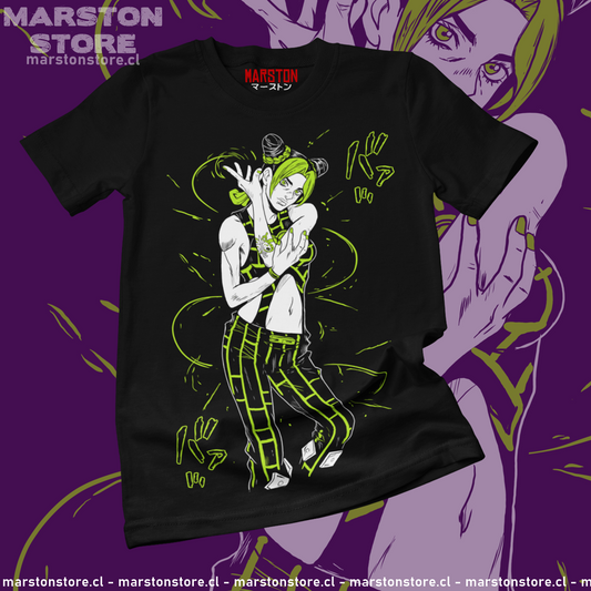 Polera negra de JoJo's Bizarre Adventure con Jolyne Cujoh