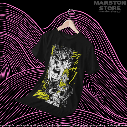 Polera negra de JoJo's Bizarre Adventure con Joseph Joestar y Caesar Anthonio Zeppeli