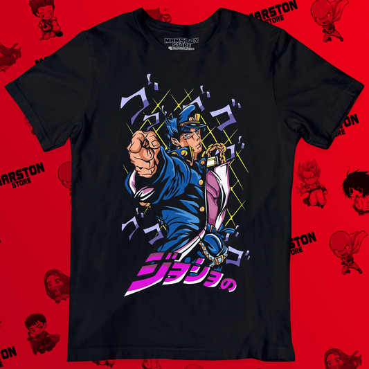 Polera negra de JoJo's Bizarre Adventure con Jotaro Kujo