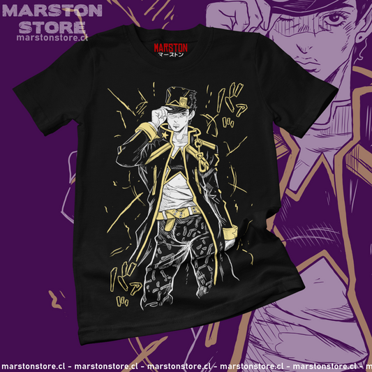 Polera negra de JoJo's Bizarre Adventure con Jotaro Kujo