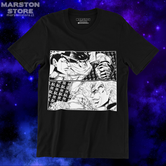 Polera negra de JoJo's Bizarre Adventure con Jotaro Kujo y DIO