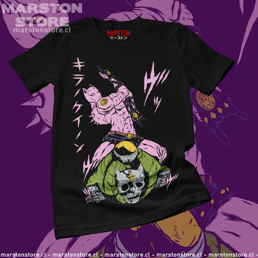 Polera negra de JoJo's Bizarre Adventure con Killer Queen