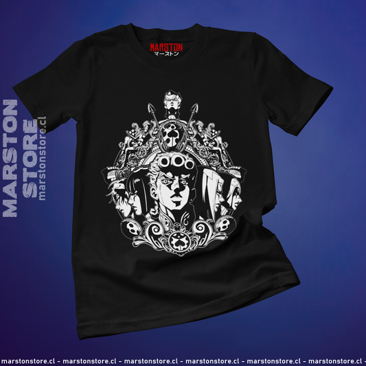 Polera negra de JoJo's Bizarre Adventure con diseño Vento Aureo