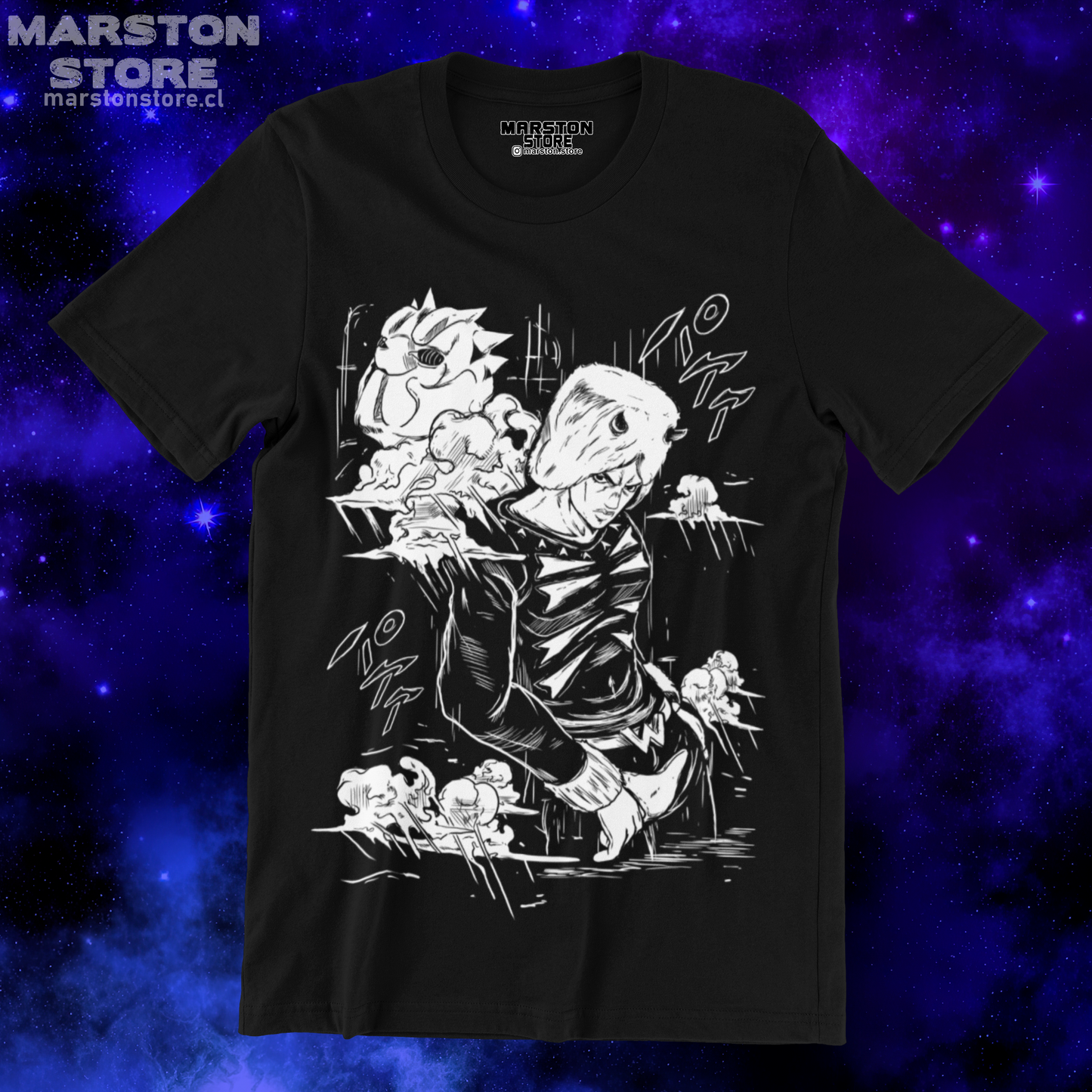 Polera negra de JoJo's Bizarre Adventure con Weather Report