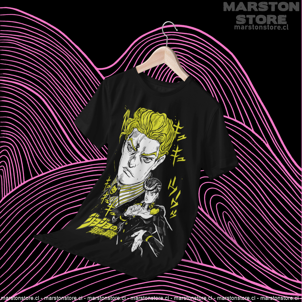 Polera negra de JoJo's Bizarre Adventure con Yoshikage Kira y Josuke Higashikata