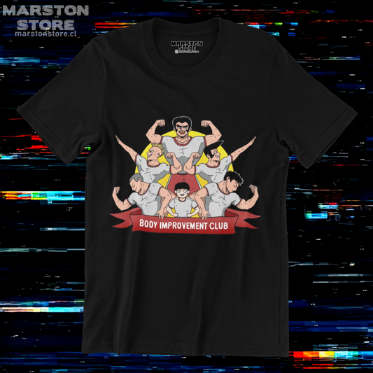 Polera negra de Mob Psycho 100 del Club de Fisicoculturismo