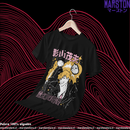 Polera negra de Mob Psycho 100 con diseño anime