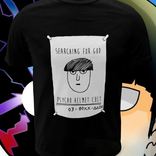Polera negra de Mob Psycho 100 con diseño Psycho Helmet Club