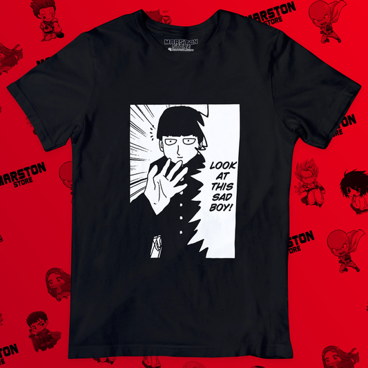Polera negra de Mob Psycho 100 con Shigeo Kageyama, Mob