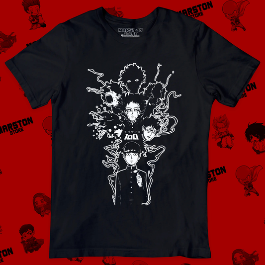 Polera negra de Mob Psycho 100 con Shigeo Kageyama, Mob