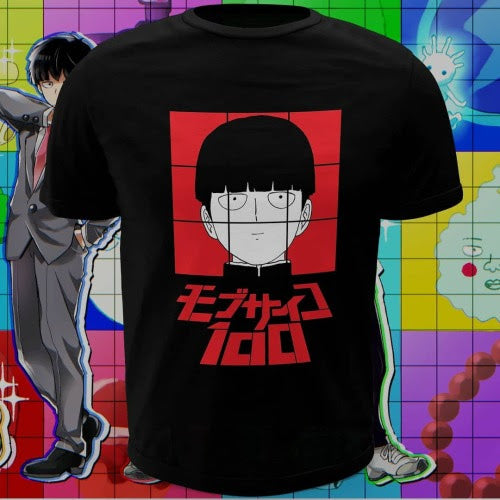 Polera negra de Mob Psycho 100 con Shigeo Kageyama, Mob