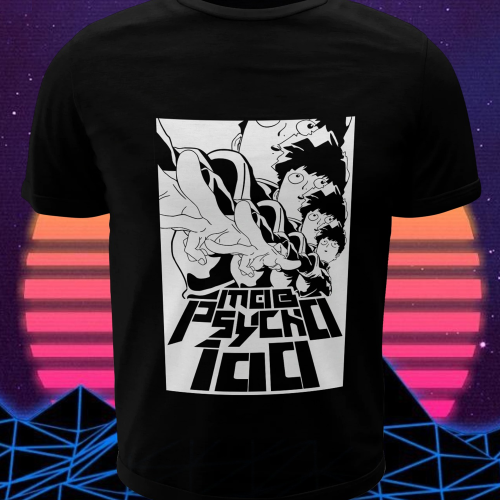 Polera negra de Mob Psycho 100 con Shigeo Kageyama, Mob