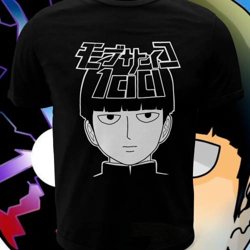 Polera negra de Mob Psycho 100 con Shigeo Kageyama, Mob