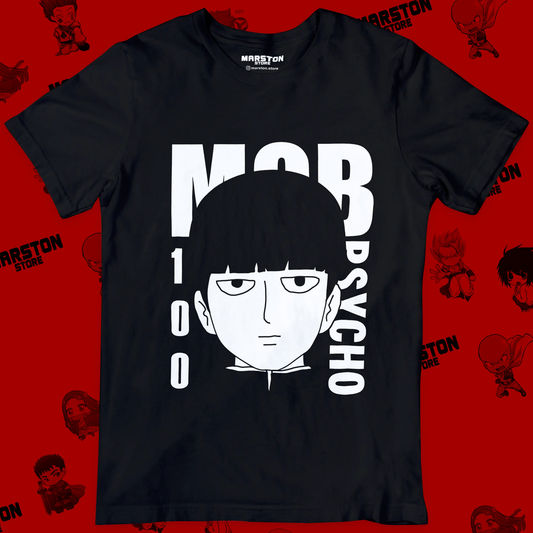 Polera negra de Mob Psycho 100 con Shigeo Kageyama, Mob