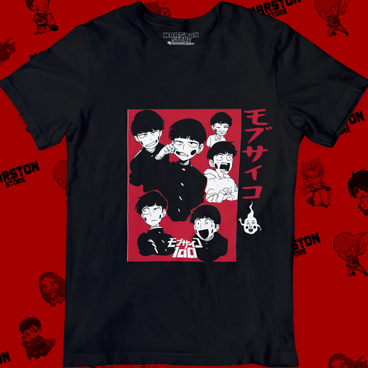Polera negra de Mob Psycho 100 con Shigeo Kageyama, Mob