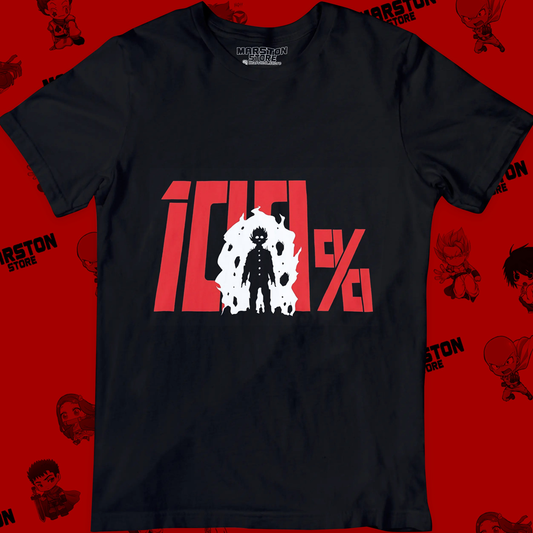 Polera negra de Mob Psycho 100 con Shigeo Kageyama, Mob
