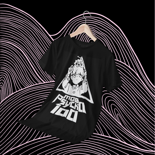 Polera negra de Mob Psycho 100 con Shigeo Kageyama, Mob