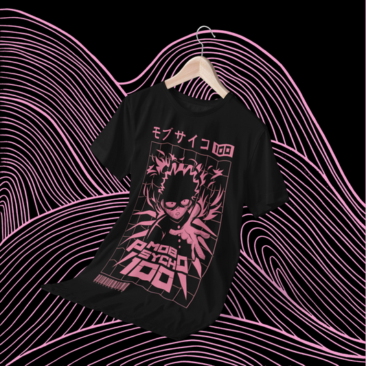 Polera negra de Mob Psycho 100 con Shigeo Kageyama, Mob