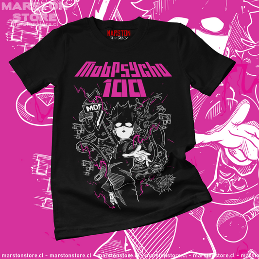 Polera negra de Mob Psycho 100 con Shigeo Kageyama, Mob