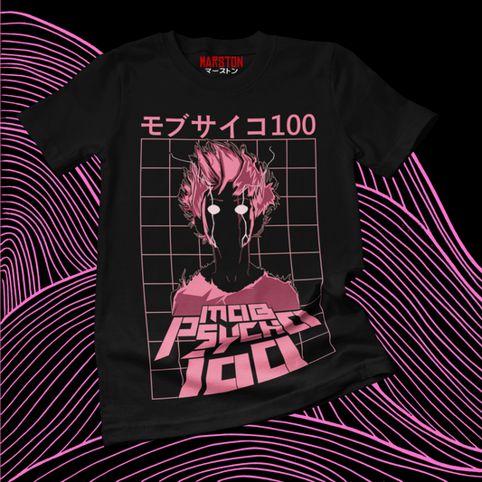 Polera negra de Mob Psycho 100 con Shigeo Kageyama, Mob