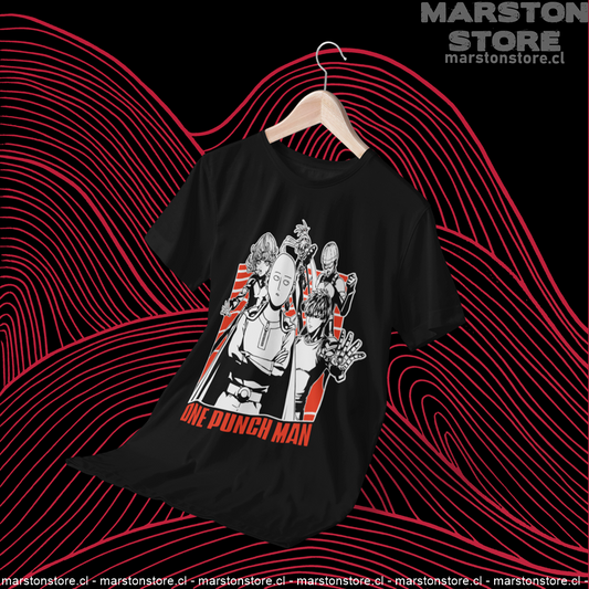 Polera negra de One Punch Man con Saitama