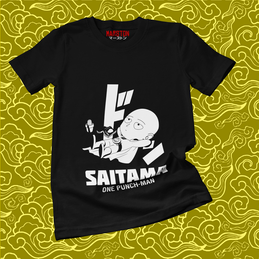 Polera negra de One Punch Man con Saitama
