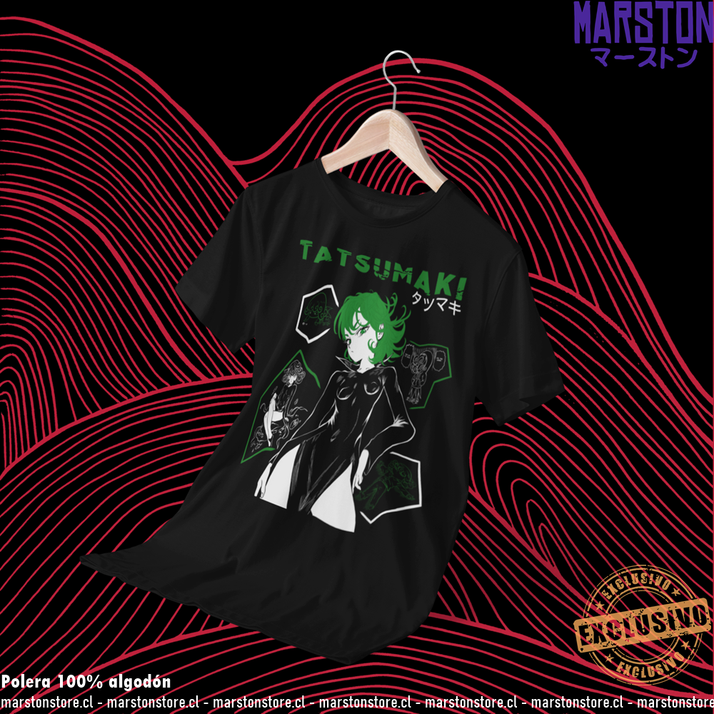 Polera negra de One Punch Man con Tatsumaki
